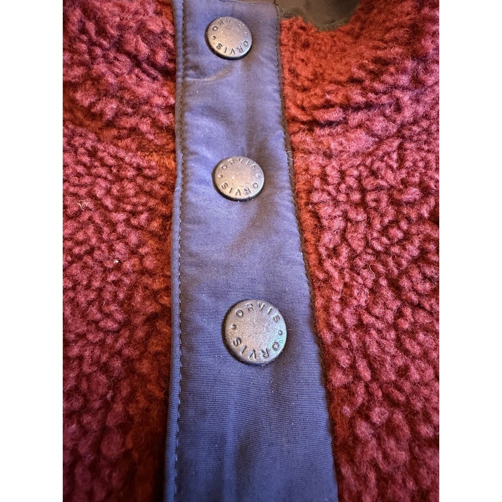 Orvis Pullover Mens  Navy Maroon Fleece Sherpa Snap Front Shirt Jacket Medium - Picture 6 of 9